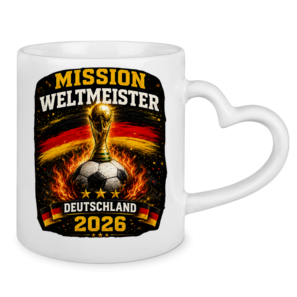 Tasse mit Herzhenkel Mission Weltmeister