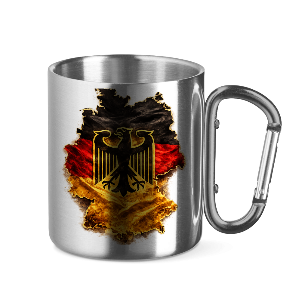 Edelstahltasse mit Karabinergriff Deutsche Flagge mit Adler