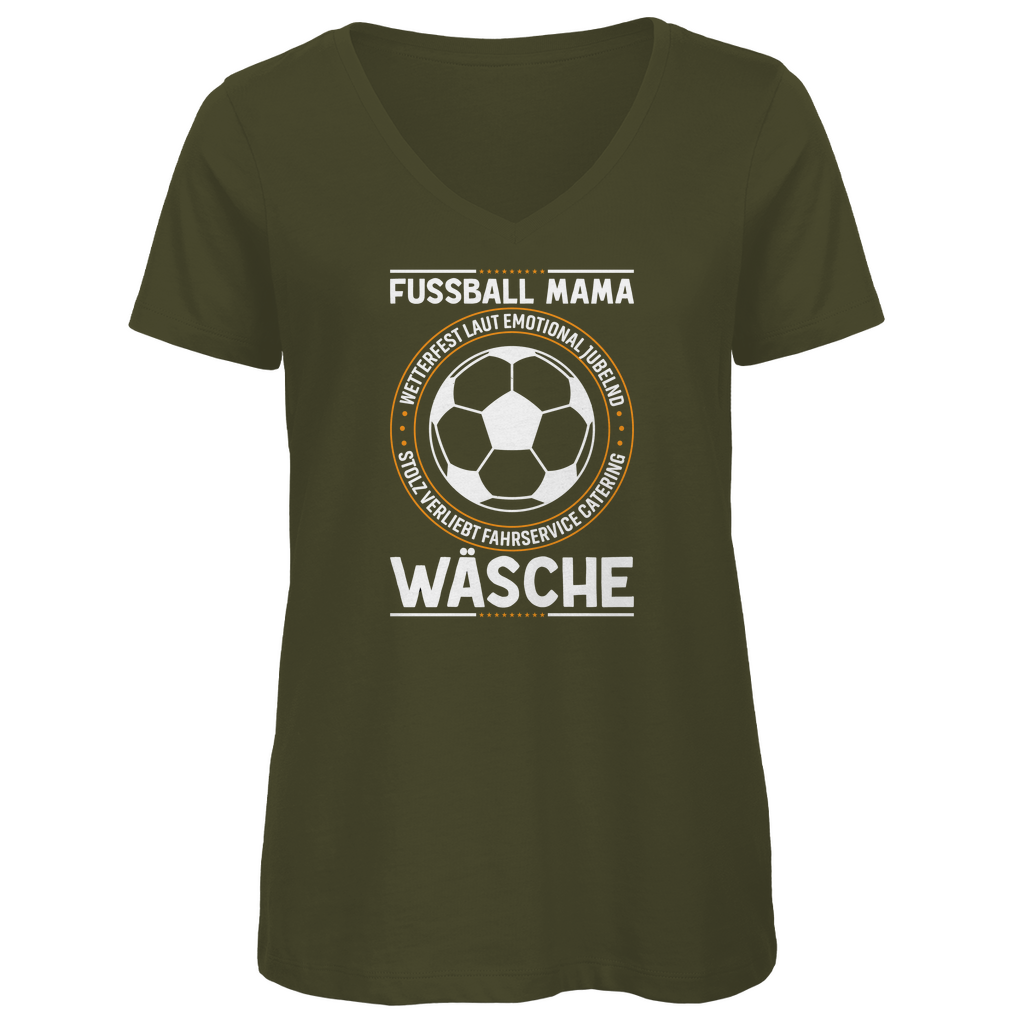 Damen Premium Bio V-Neck T-Shirt Fußball-Mama