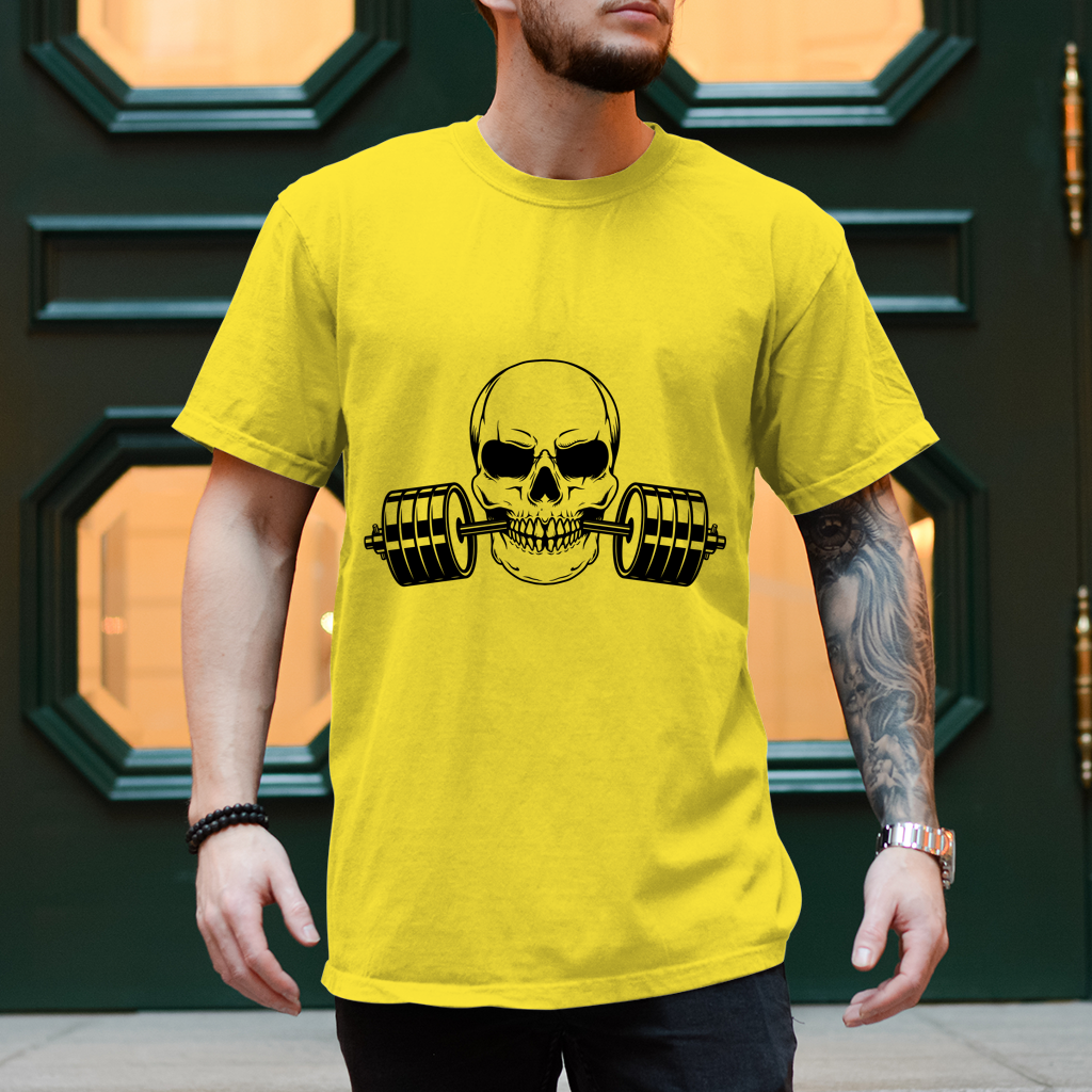 Herren T-Shirt Fitness Totenkopf schwarz