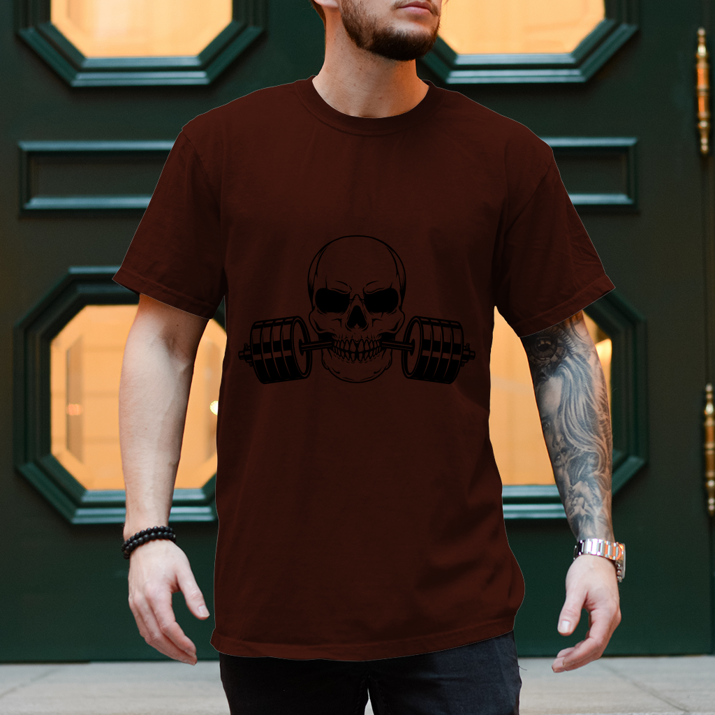 Herren T-Shirt Fitness Totenkopf schwarz