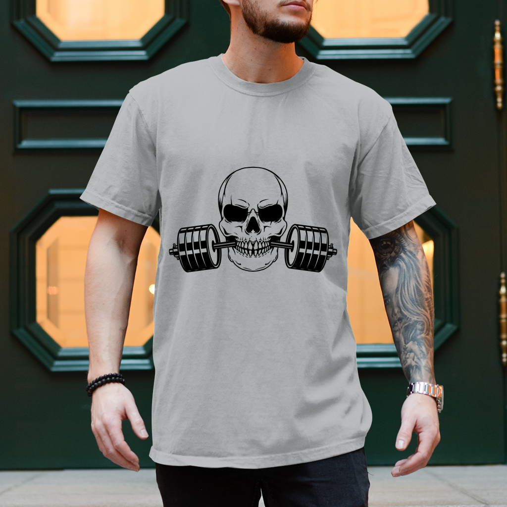 Herren T-Shirt Fitness Totenkopf schwarz