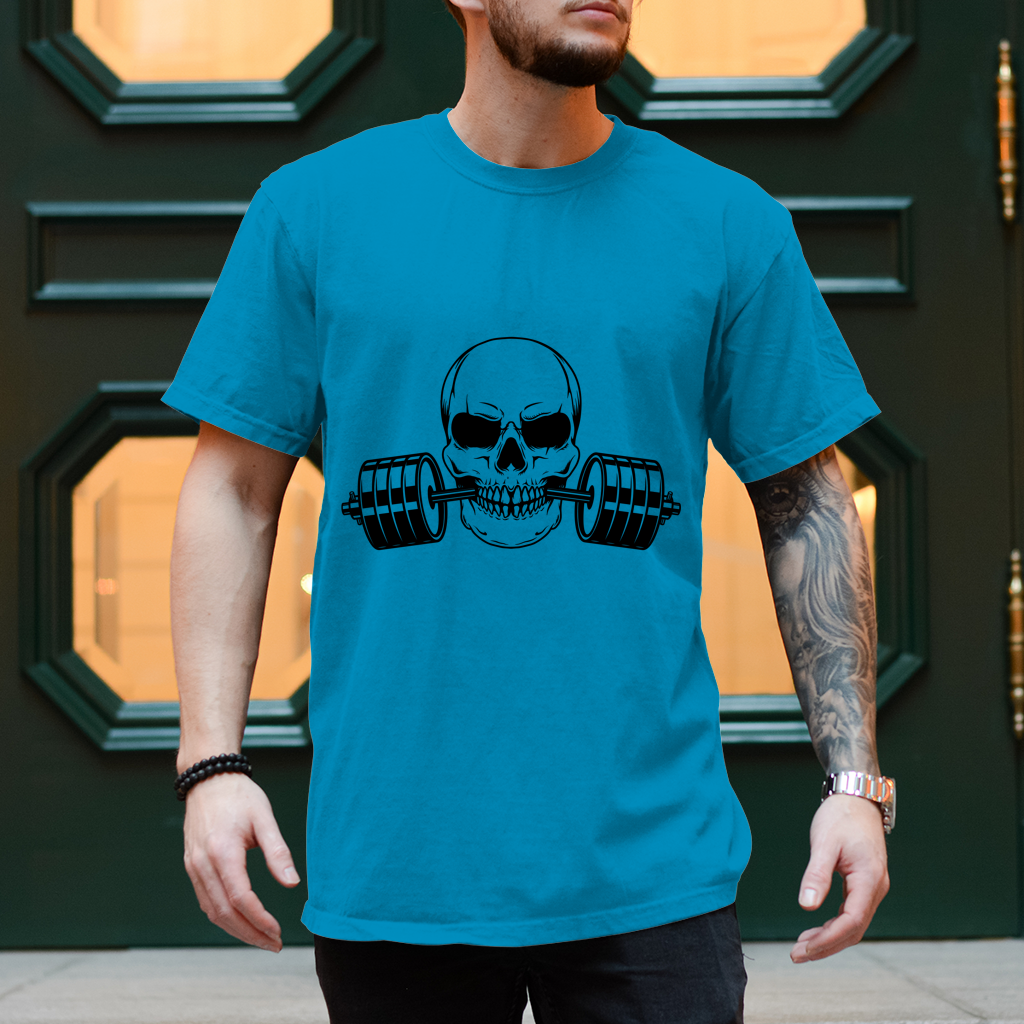 Herren T-Shirt Fitness Totenkopf schwarz
