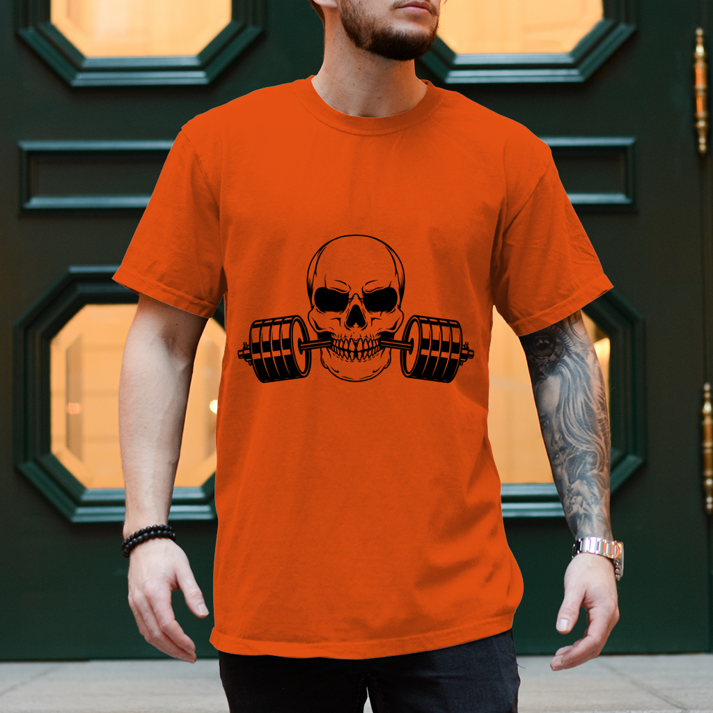 Herren T-Shirt Fitness Totenkopf schwarz