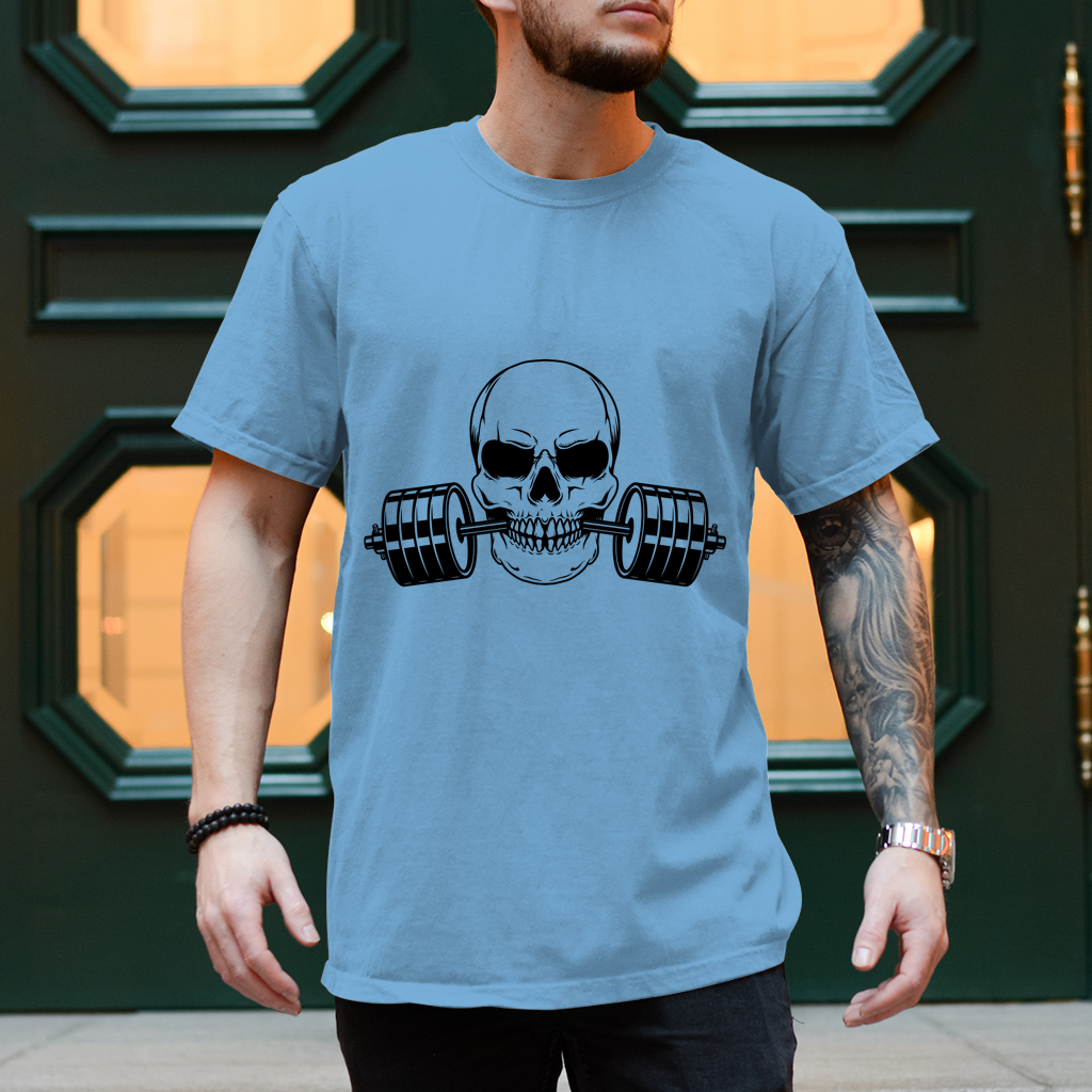 Herren T-Shirt Fitness Totenkopf schwarz