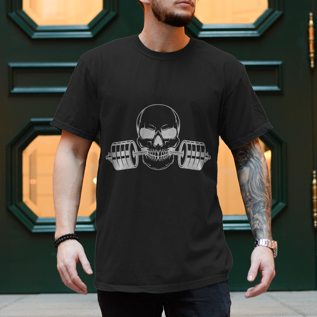 Herren T-Shirt Fitness Totenkopf schwarz