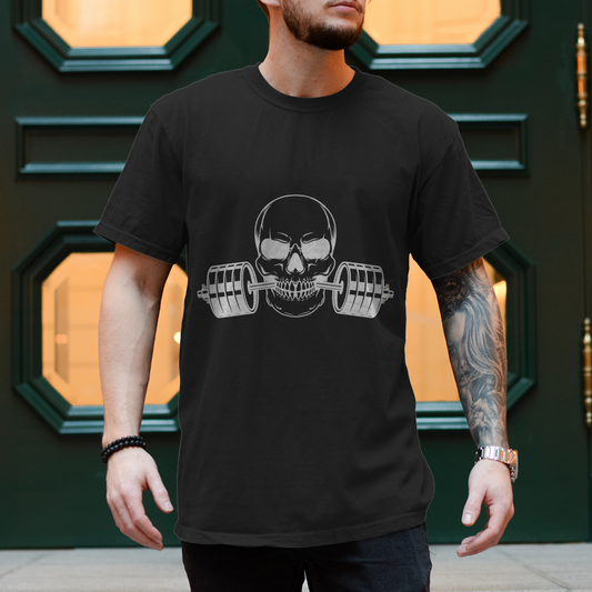 Herren T-Shirt Fitness Totenkopf schwarz