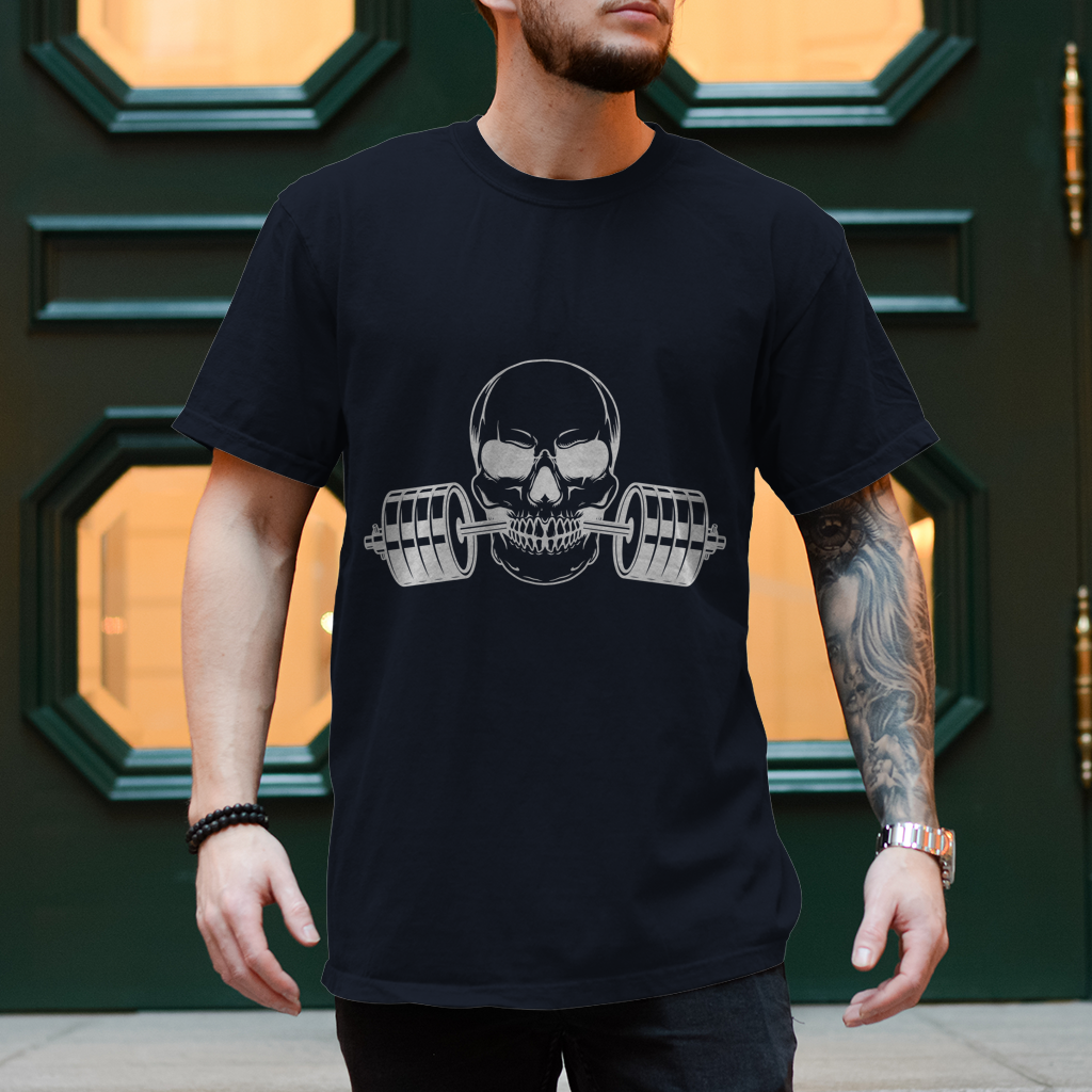 Herren T-Shirt Fitness Totenkopf schwarz