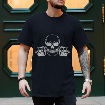 Herren T-Shirt Fitness Totenkopf schwarz
