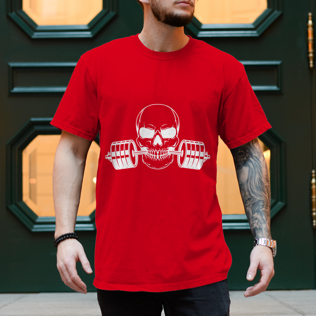 Herren T-Shirt Fitness Totenkopf schwarz