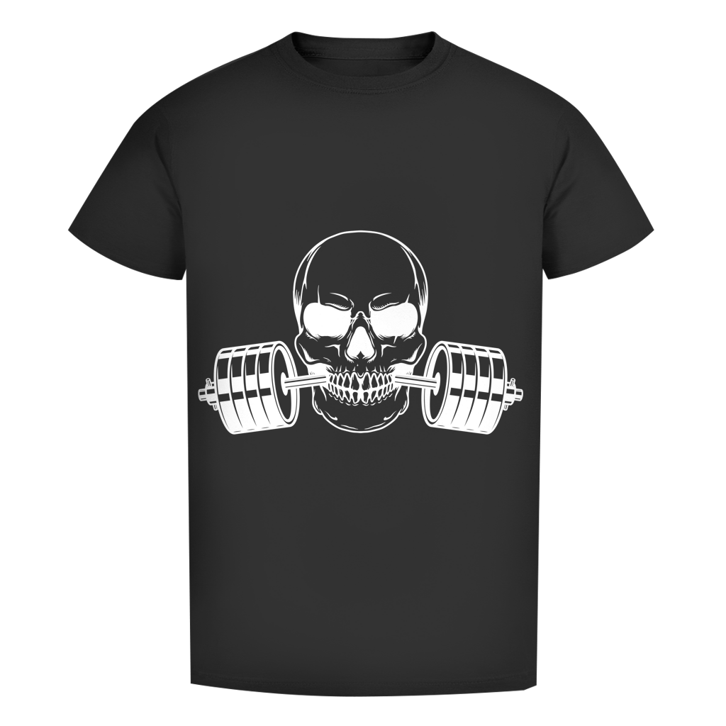 Herren Premium Bio T-Shirt Fitness Totenkopf schwarz
