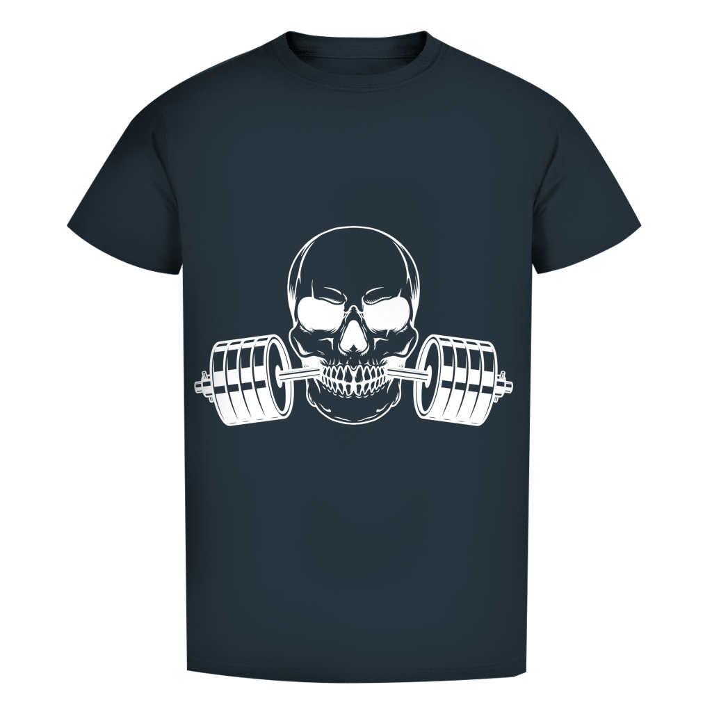 Herren Premium Bio T-Shirt Fitness Totenkopf schwarz
