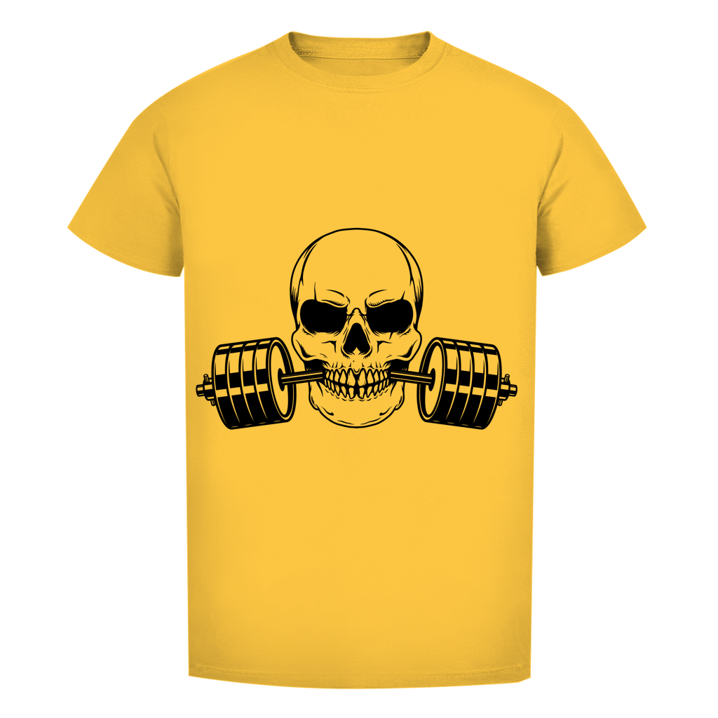 Herren Premium Bio T-Shirt Fitness Totenkopf schwarz