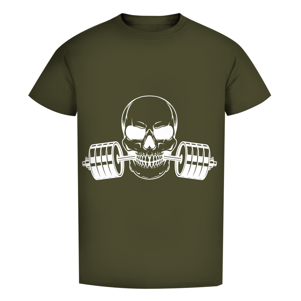 Herren Premium Bio T-Shirt Fitness Totenkopf schwarz