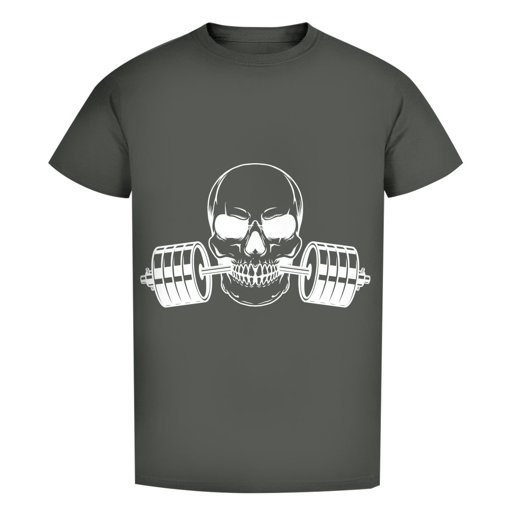 Herren Premium Bio T-Shirt Fitness Totenkopf schwarz