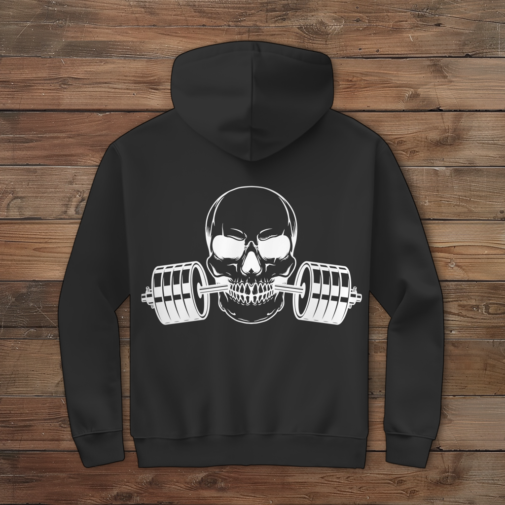 Herren Zipper Hoodie Fitness Totenkopf schwarz