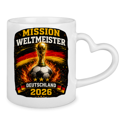 Tasse mit Herzhenkel Mission Weltmeister