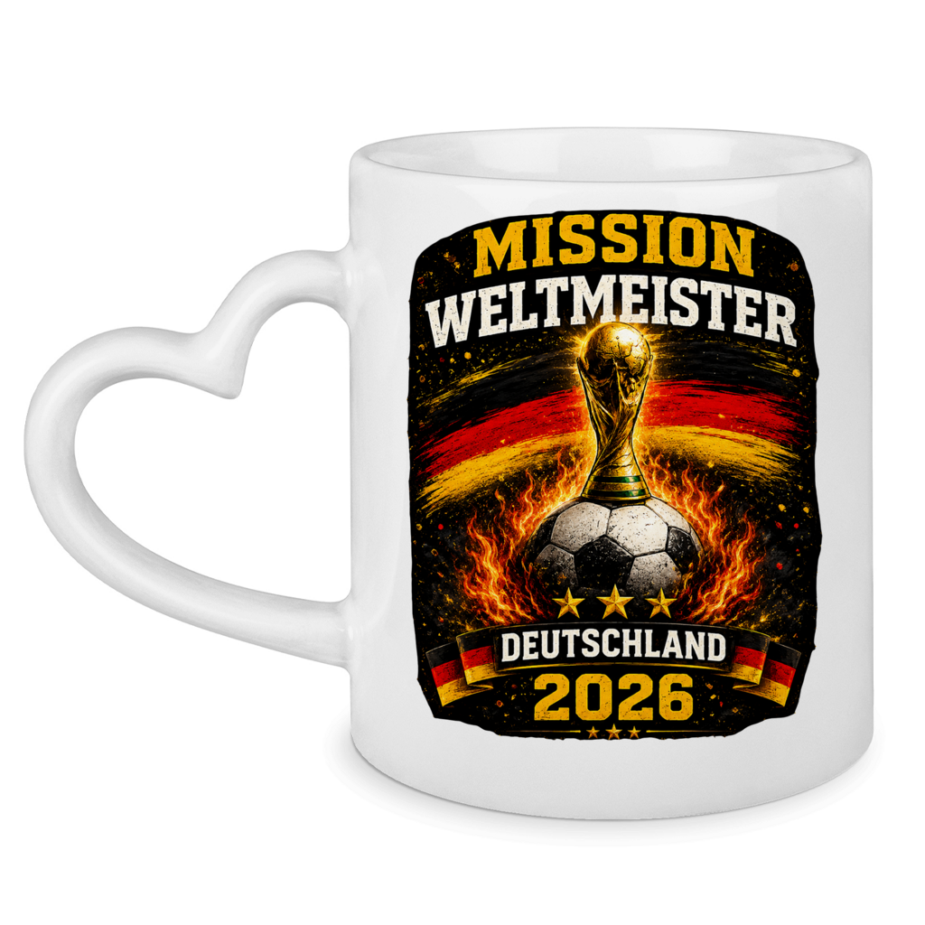 Tasse mit Herzhenkel Mission Weltmeister