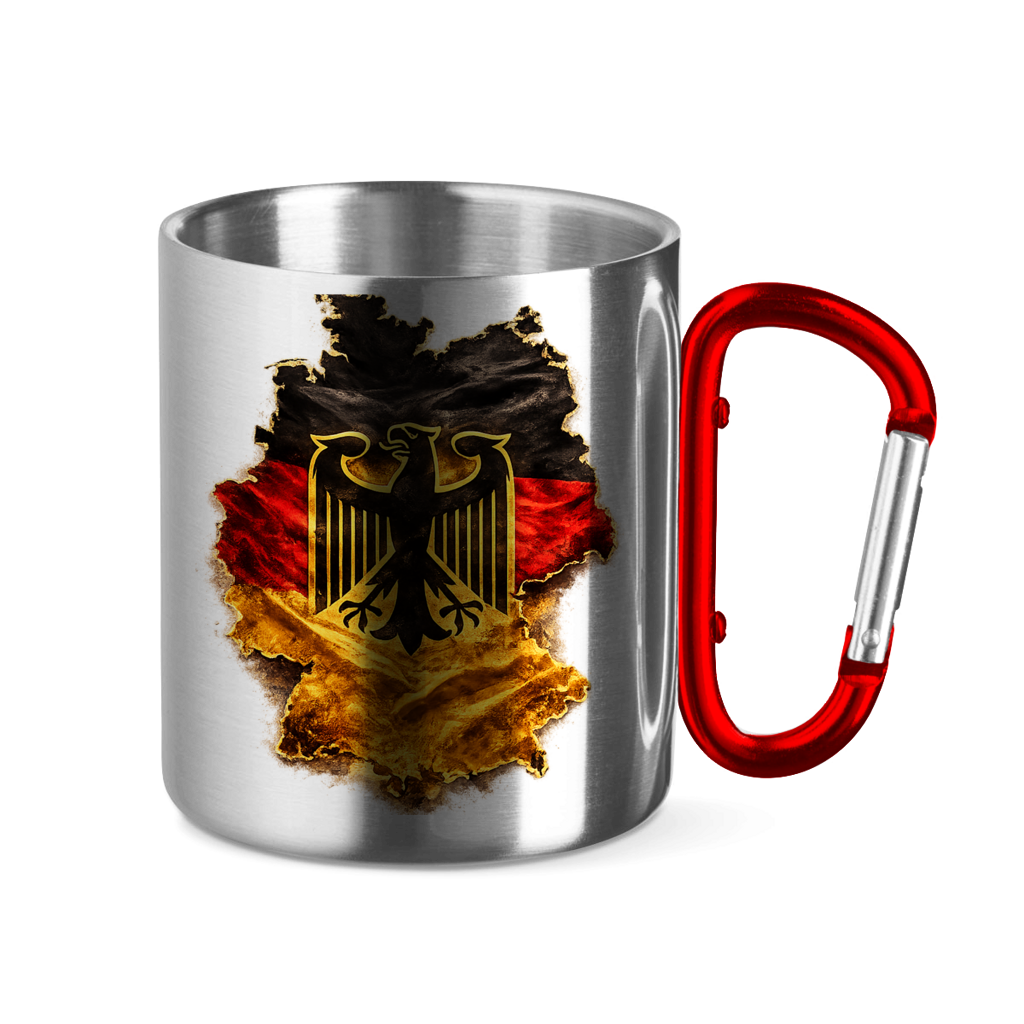 Edelstahltasse mit Karabinergriff Deutsche Flagge mit Adler