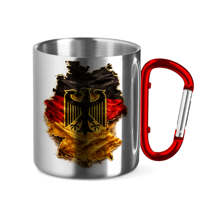 Edelstahltasse mit Karabinergriff Deutsche Flagge mit Adler