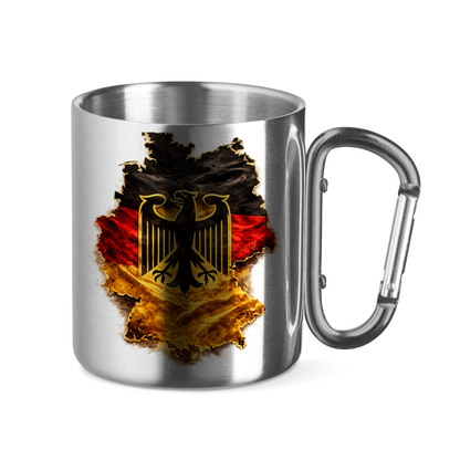 Edelstahltasse mit Karabinergriff Deutsche Flagge mit Adler