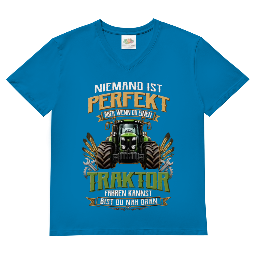 Herren Basic V-Neck T-Shirt Traktor-Design