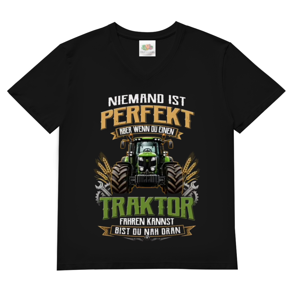 Herren Basic V-Neck T-Shirt Traktor-Design