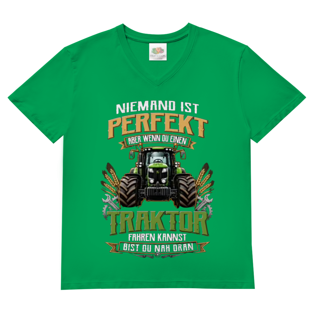 Herren Basic V-Neck T-Shirt Traktor-Design