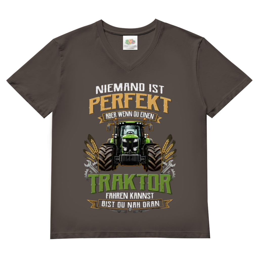 Herren Basic V-Neck T-Shirt Traktor-Design