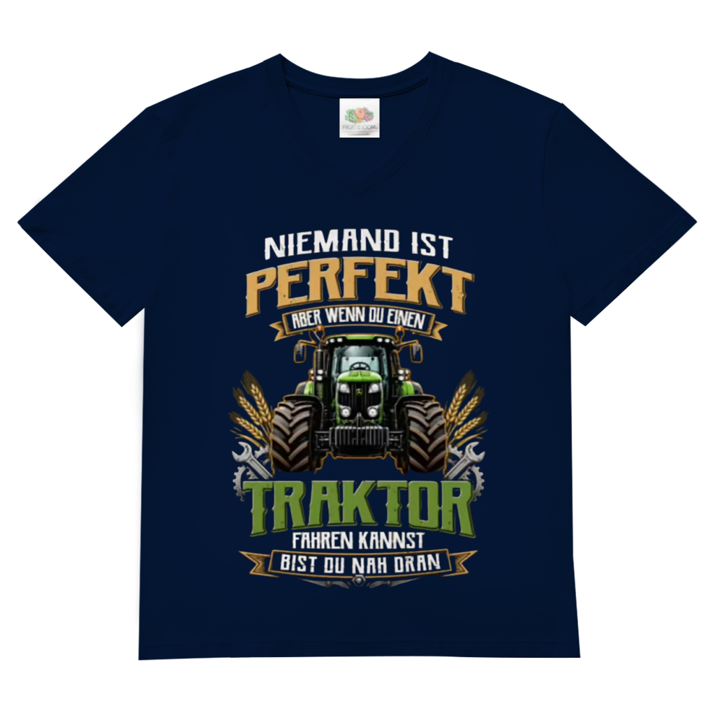 Herren Basic V-Neck T-Shirt Traktor-Design