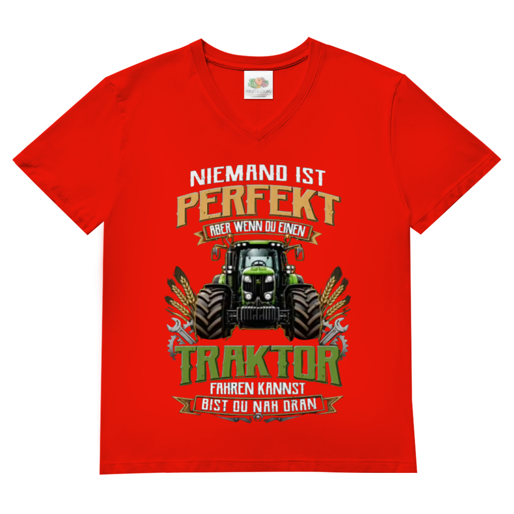 Herren Basic V-Neck T-Shirt Traktor-Design