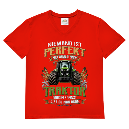 Herren Basic V-Neck T-Shirt Traktor-Design