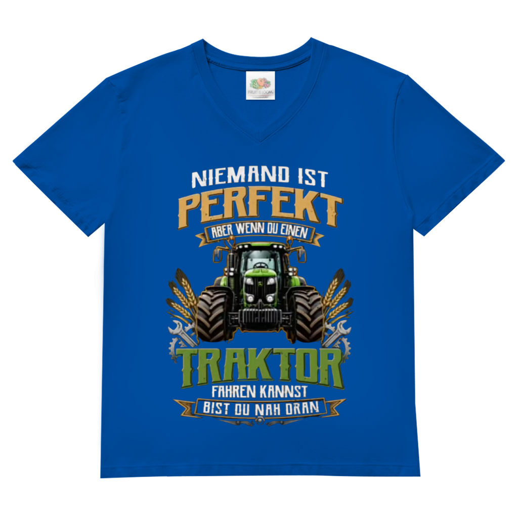 Herren Basic V-Neck T-Shirt Traktor-Design